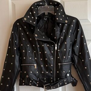 Forever 21 Black Studded Faux Leather Motorcycle Jacket